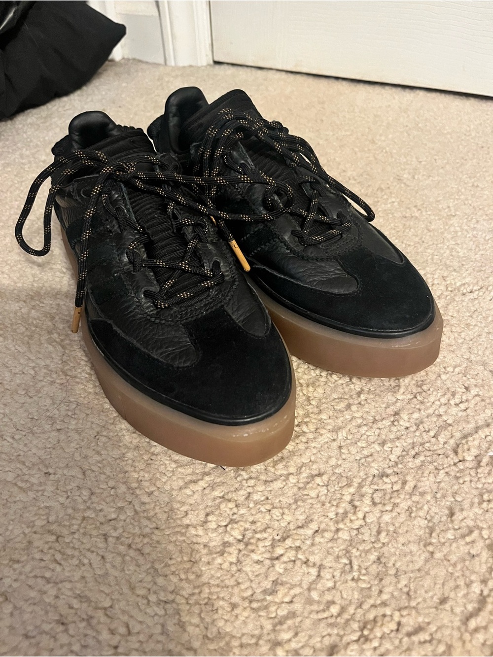 All-Black Leather & Suede Platform Sneakers with Gum Sole - Picture 9 of 11